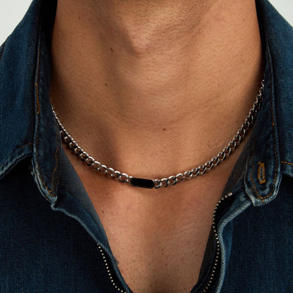 Collana Uomo Morellato Terra SBKA03 in Acciaio Silver con Maglia Chain e Inserto in Pietra Occhio di Tigre Blu 50 cm - Arena Gioielli