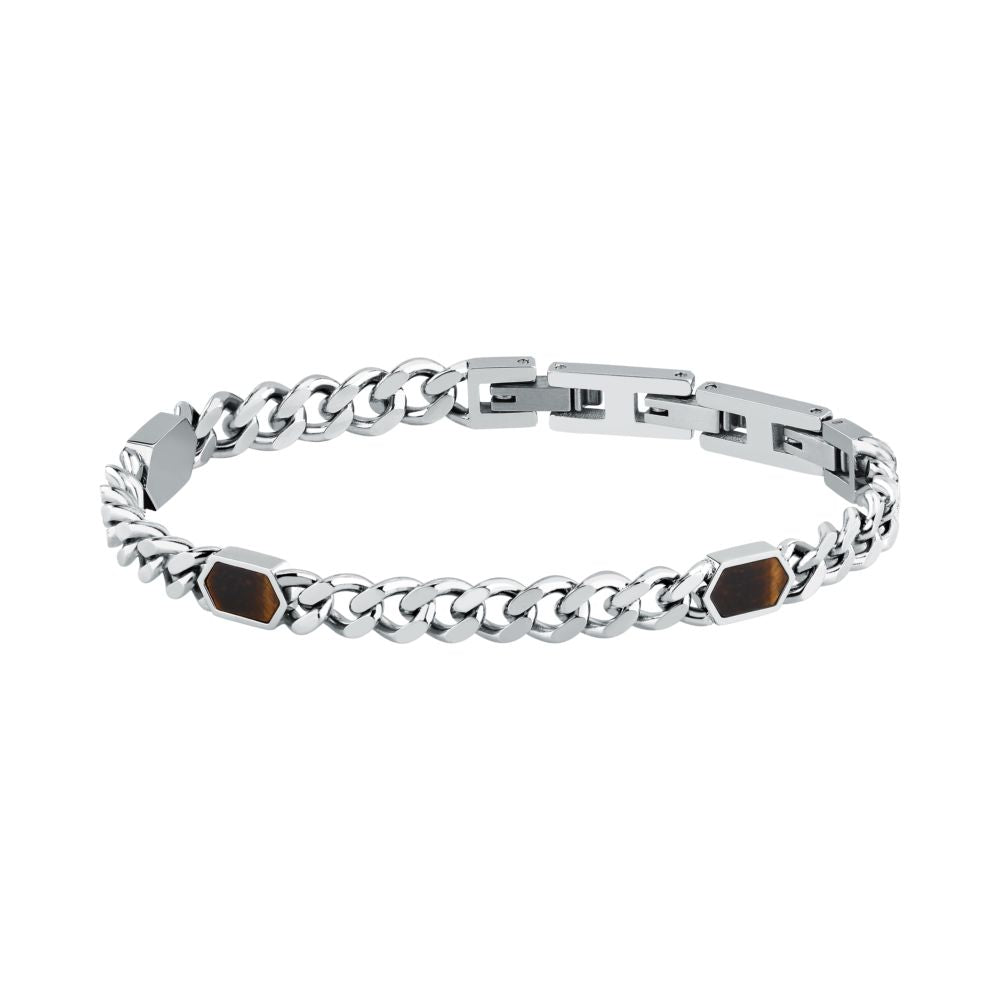 Bracciale Uomo Morellato Terra SBKA04 in Acciaio con Maglia Chain e Pietra Occhio di Tigre Marrone - Arena Gioielli - Morellato