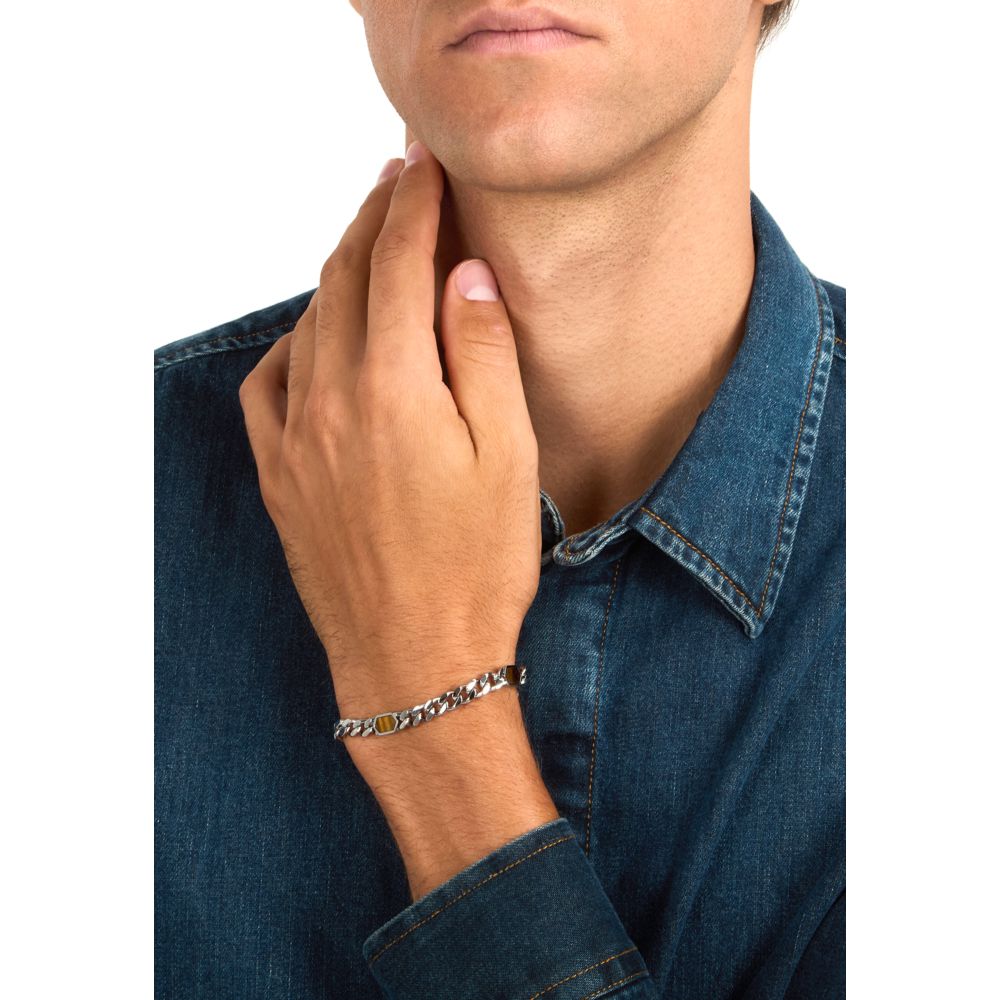 Bracciale Uomo Morellato Terra SBKA04 in Acciaio con Maglia Chain e Pietra Occhio di Tigre Marrone - Arena Gioielli - Morellato