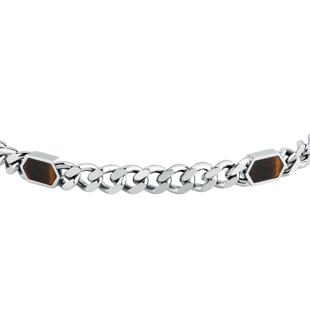 Bracciale Uomo Morellato Terra SBKA04 in Acciaio con Maglia Chain e Pietra Occhio di Tigre Marrone - Arena Gioielli