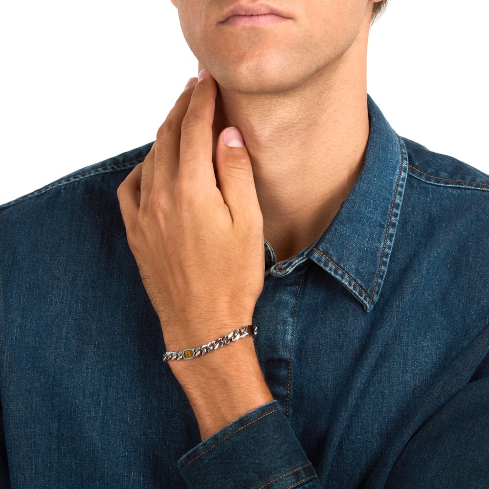 Bracciale Uomo Morellato Terra SBKA04 in Acciaio con Maglia Chain e Pietra Occhio di Tigre Marrone - Arena Gioielli - Morellato