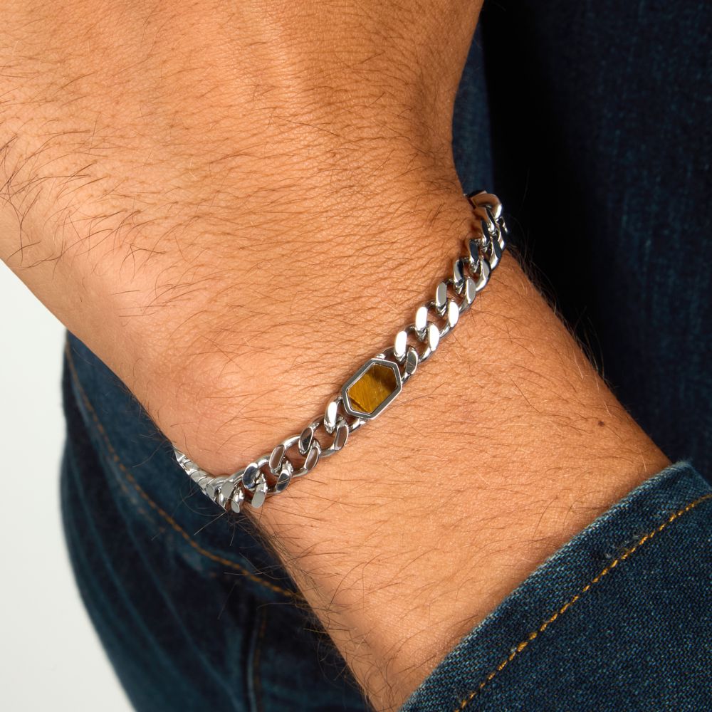 Bracciale Uomo Morellato Terra SBKA04 in Acciaio con Maglia Chain e Pietra Occhio di Tigre Marrone - Arena Gioielli - Morellato