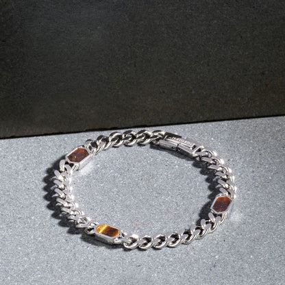 Bracciale Uomo Morellato Terra SBKA04 in Acciaio con Maglia Chain e Pietra Occhio di Tigre Marrone - Arena Gioielli