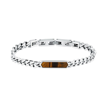 Bracciale Uomo Morellato Terra SBKA05 in Acciaio Silver con Maglia Chain e Inserto in Pietra Occhio di Tigre Marrone 18,5+3 cm - Arena Gioielli