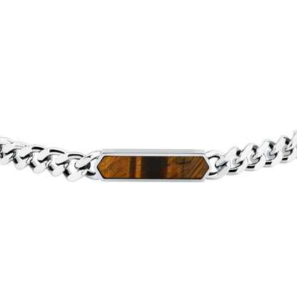 Bracciale Uomo Morellato Terra SBKA05 in Acciaio Silver con Maglia Chain e Inserto in Pietra Occhio di Tigre Marrone 18,5+3 cm - Arena Gioielli