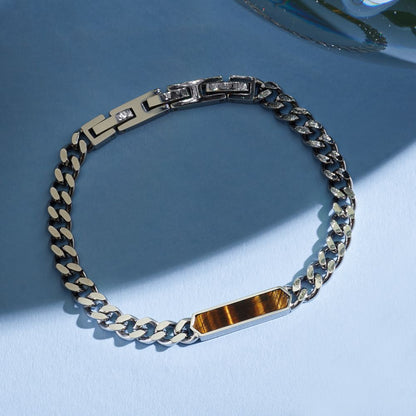 Bracciale Uomo Morellato Terra SBKA05 in Acciaio Silver con Maglia Chain e Inserto in Pietra Occhio di Tigre Marrone 18,5+3 cm - Arena Gioielli