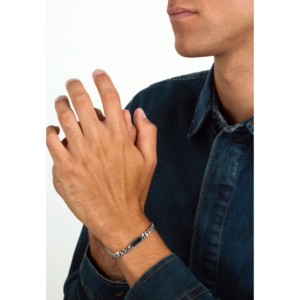 Bracciale Uomo Morellato Terra SBKA06 in Acciaio con Maglia Chain e Pietra Occhio di Tigre Blu 18,5+3 cm - Arena Gioielli