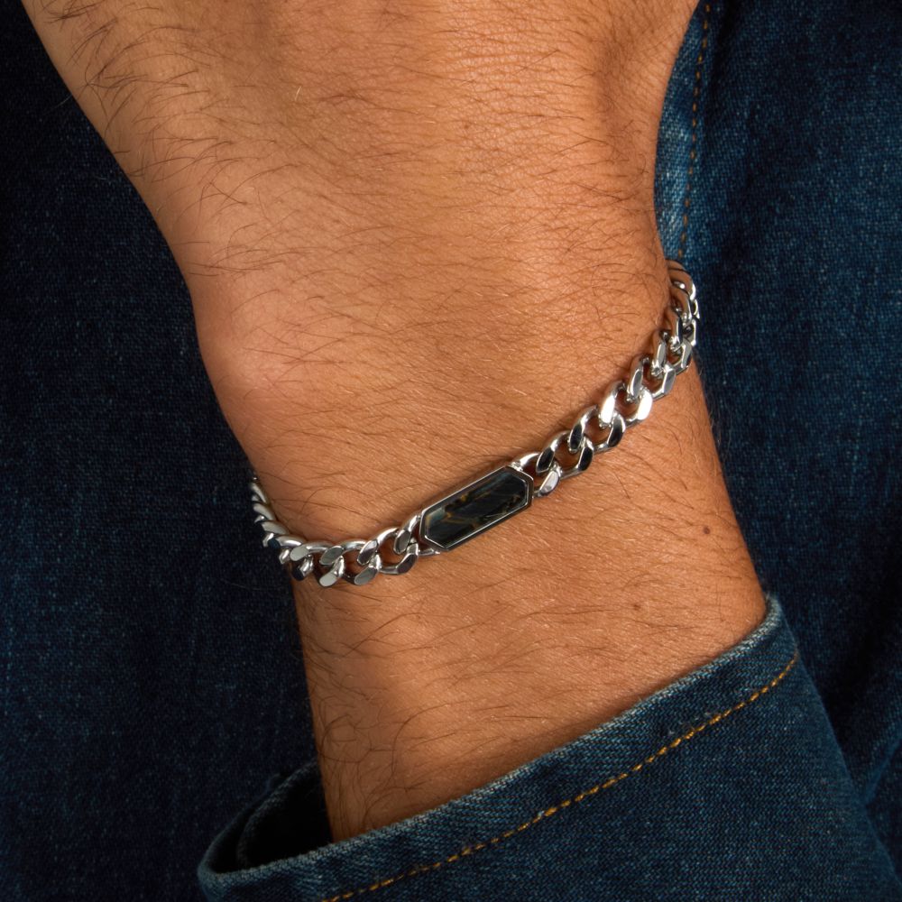 Bracciale Uomo Morellato Terra SBKA06 in Acciaio con Maglia Chain e Pietra Occhio di Tigre Blu 18,5+3 cm - Arena Gioielli - Morellato