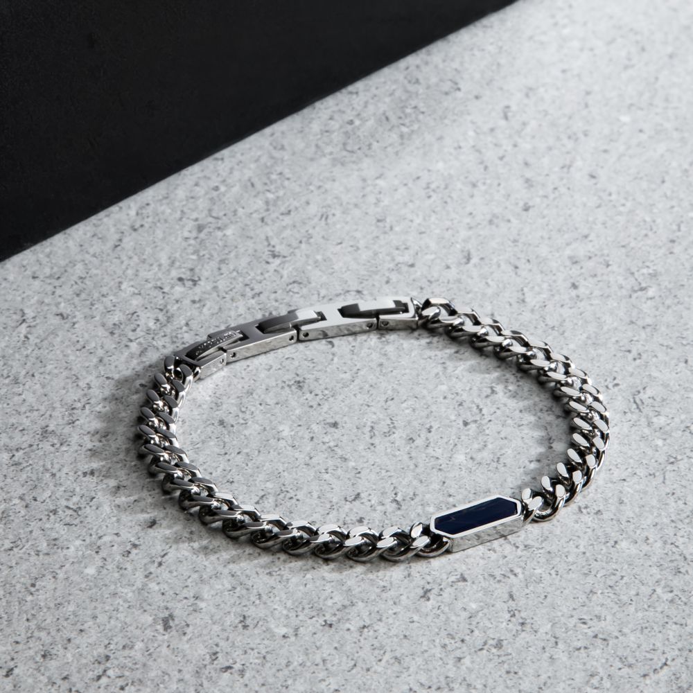 Bracciale Uomo Morellato Terra SBKA06 in Acciaio con Maglia Chain e Pietra Occhio di Tigre Blu 18,5+3 cm - Arena Gioielli - Morellato