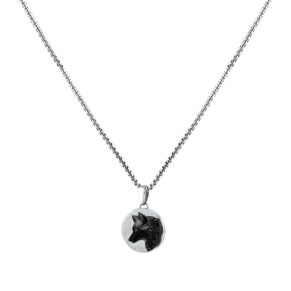 Collana Uomo Morellato Amuleti SBKA09 in Acciaio Silver e Nero con Pendente Simbolo Lupo 50+5 cm - Arena Gioielli
