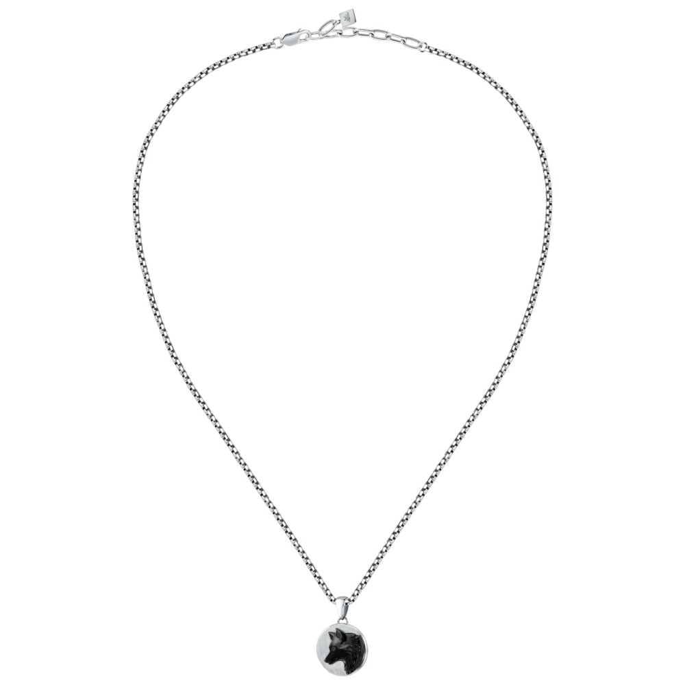 Collana Uomo Morellato Amuleti SBKA09 in Acciaio Silver e Nero con Pendente Simbolo Lupo 50+5 cm - Arena Gioielli - Morellato