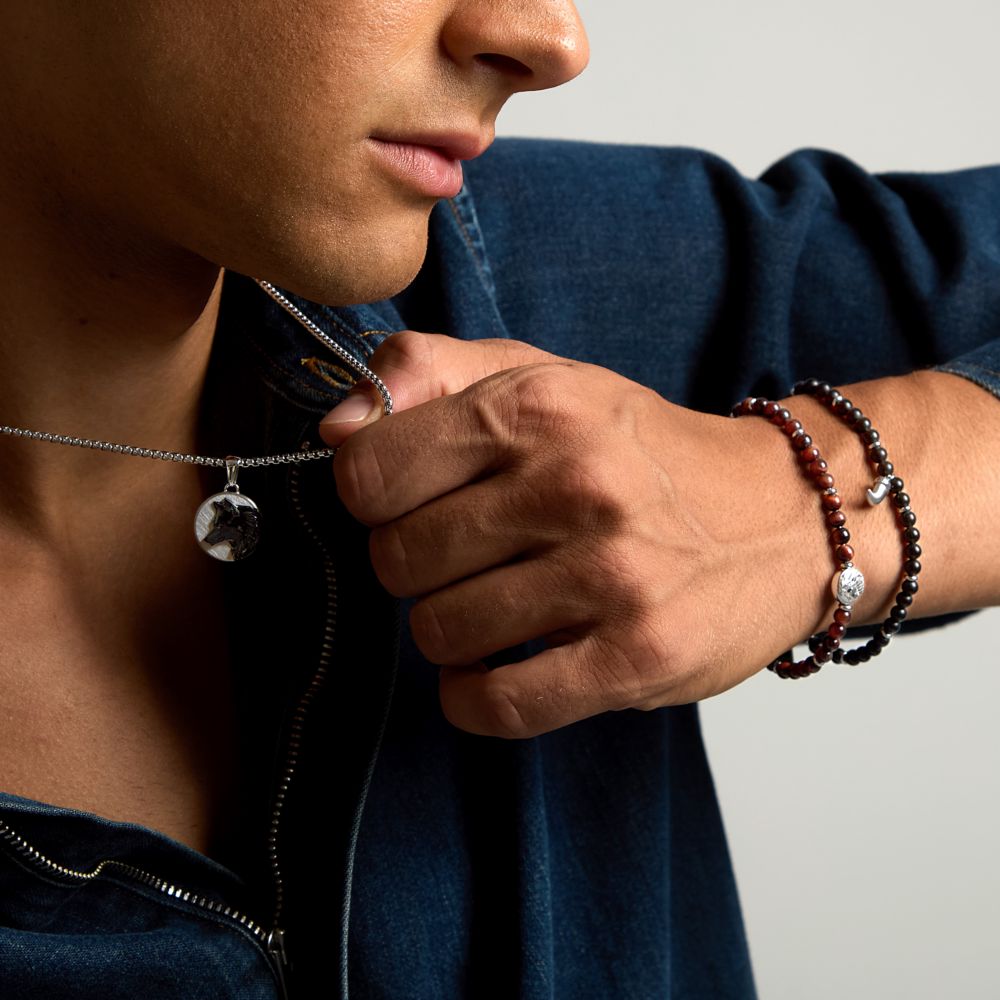 Collana Uomo Morellato Amuleti SBKA09 in Acciaio Silver e Nero con Pendente Simbolo Lupo 50+5 cm - Arena Gioielli - Morellato