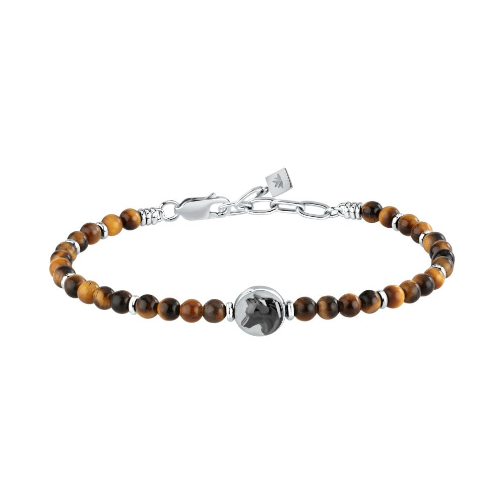 Bracciale Uomo Morellato Amuleti SBKA11 Occhio di Tigre Marrone e Acciaio con Simbolo Lupo 19+3 cm - Arena Gioielli - Morellato
