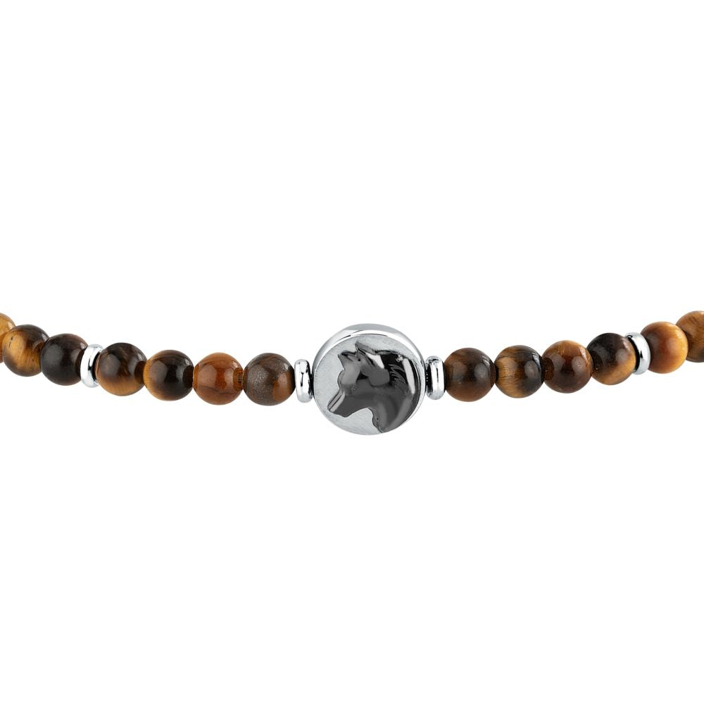 Bracciale Uomo Morellato Amuleti SBKA11 Occhio di Tigre Marrone e Acciaio con Simbolo Lupo 19+3 cm - Arena Gioielli - Morellato
