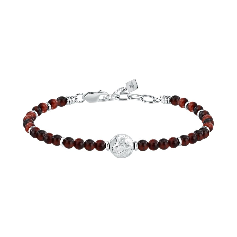 Bracciale Uomo Morellato Amuleti SBKA12 Occhio di Tigre Rossa e Acciaio con Simbolo Leone 19+3 cm - Arena Gioielli - Morellato