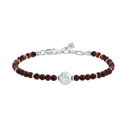Bracciale Uomo Morellato Amuleti SBKA12 Occhio di Tigre Rossa e Acciaio con Simbolo Leone 19+3 cm - Arena Gioielli