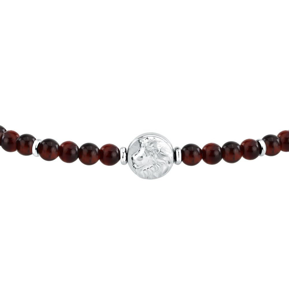 Bracciale Uomo Morellato Amuleti SBKA12 Occhio di Tigre Rossa e Acciaio con Simbolo Leone 19+3 cm - Arena Gioielli