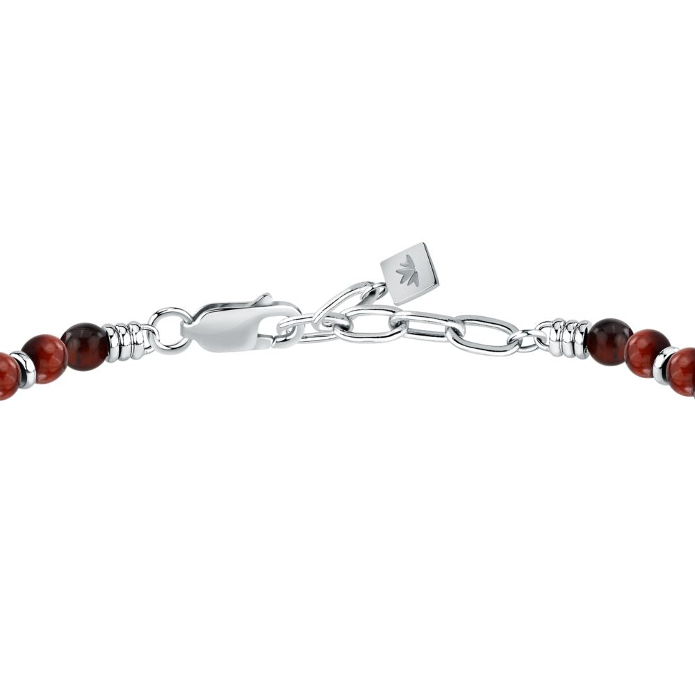 Bracciale Uomo Morellato Amuleti SBKA12 Occhio di Tigre Rossa e Acciaio con Simbolo Leone 19+3 cm - Arena Gioielli - Morellato
