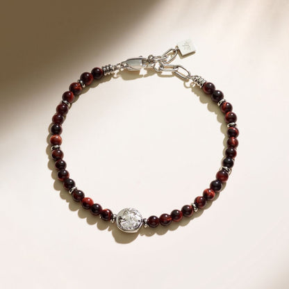 Bracciale Uomo Morellato Amuleti SBKA12 Occhio di Tigre Rossa e Acciaio con Simbolo Leone 19+3 cm - Arena Gioielli
