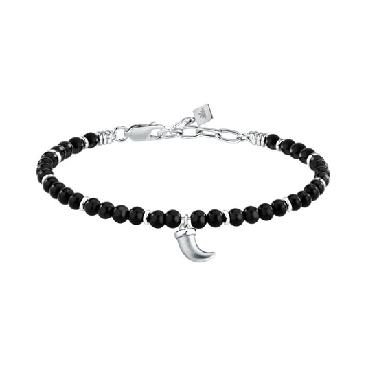 Bracciale Uomo Morellato Amuleti SBKA13 in Pietra Ossidiana Nera e Acciaio con Ciondolo Cornetto 19+3 cm - Arena Gioielli - Morellato