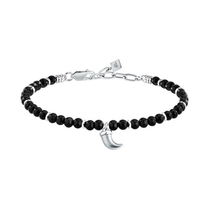 Bracciale Uomo Morellato Amuleti SBKA13 in Pietra Ossidiana Nera e Acciaio con Ciondolo Cornetto 19+3 cm - Arena Gioielli