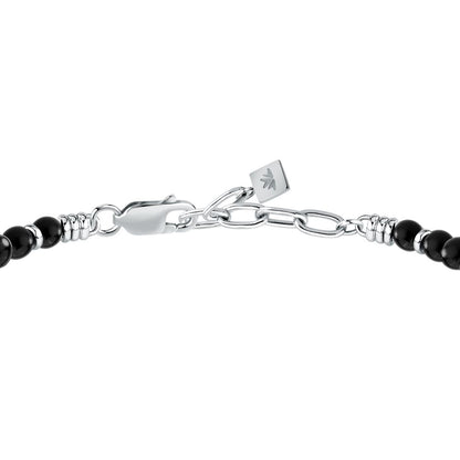 Bracciale Uomo Morellato Amuleti SBKA13 in Pietra Ossidiana Nera e Acciaio con Ciondolo Cornetto 19+3 cm - Arena Gioielli