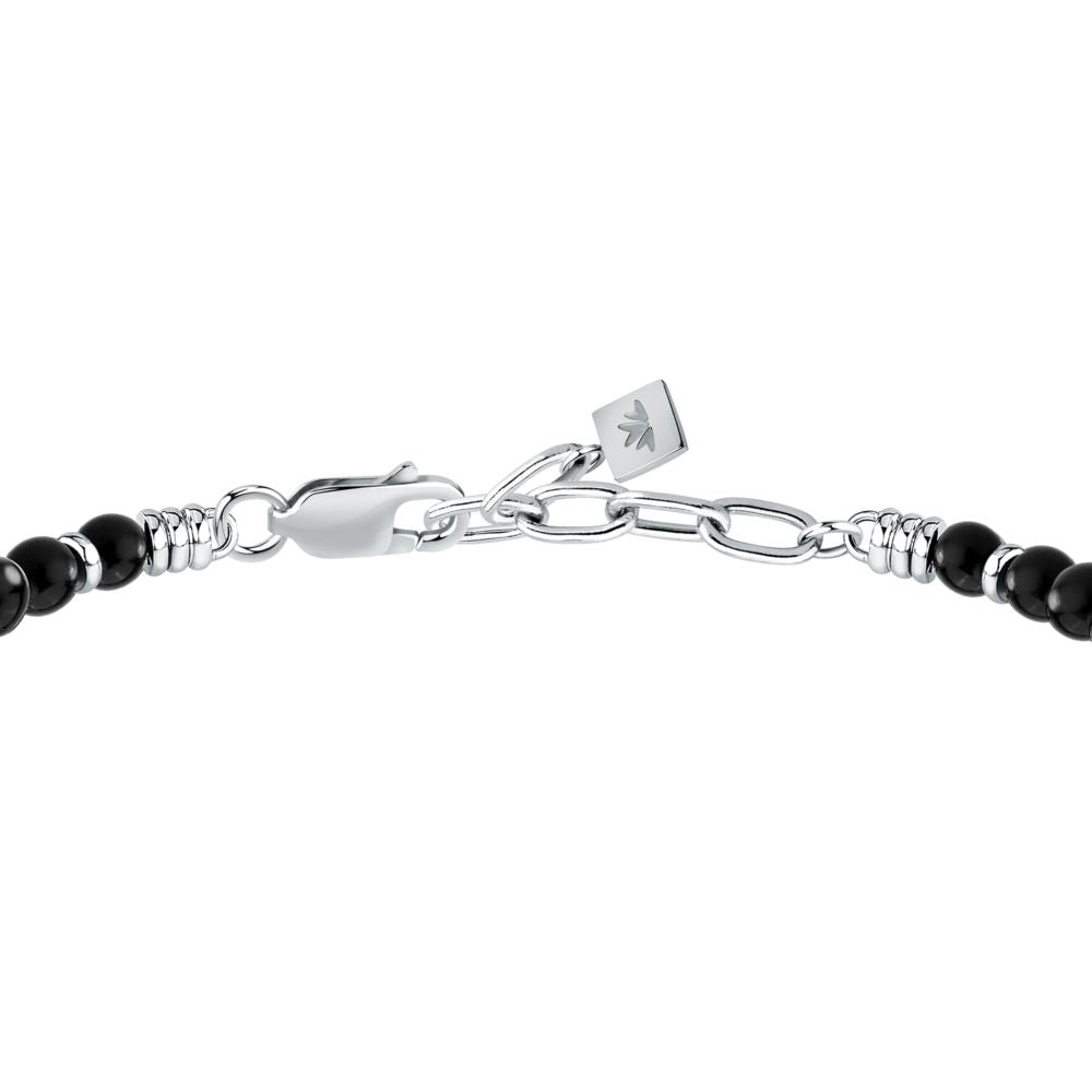 Bracciale Uomo Morellato Amuleti SBKA13 in Pietra Ossidiana Nera e Acciaio con Ciondolo Cornetto 19+3 cm - Arena Gioielli - Morellato