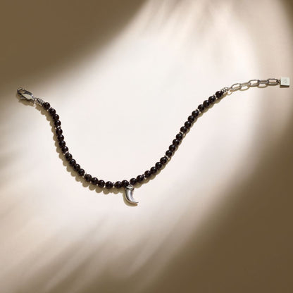 Bracciale Uomo Morellato Amuleti SBKA13 in Pietra Ossidiana Nera e Acciaio con Ciondolo Cornetto 19+3 cm - Arena Gioielli