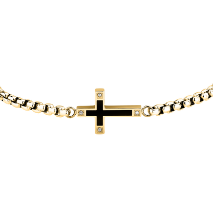 Bracciale Uomo Sector Spirit con Croce e Cristalli in Acciaio Oro e Nero SZQ34