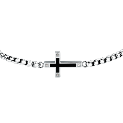 Bracciale Uomo Sector Spirit con Croce e Cristalli in Acciaio Silver e Nero SZQ35