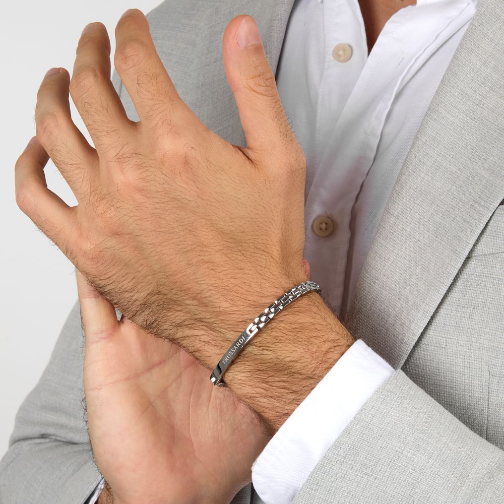 Bracciale Uomo Trussardi T-Steel Acciaio Placca ID Argento TJAXV15 - Trussardi
