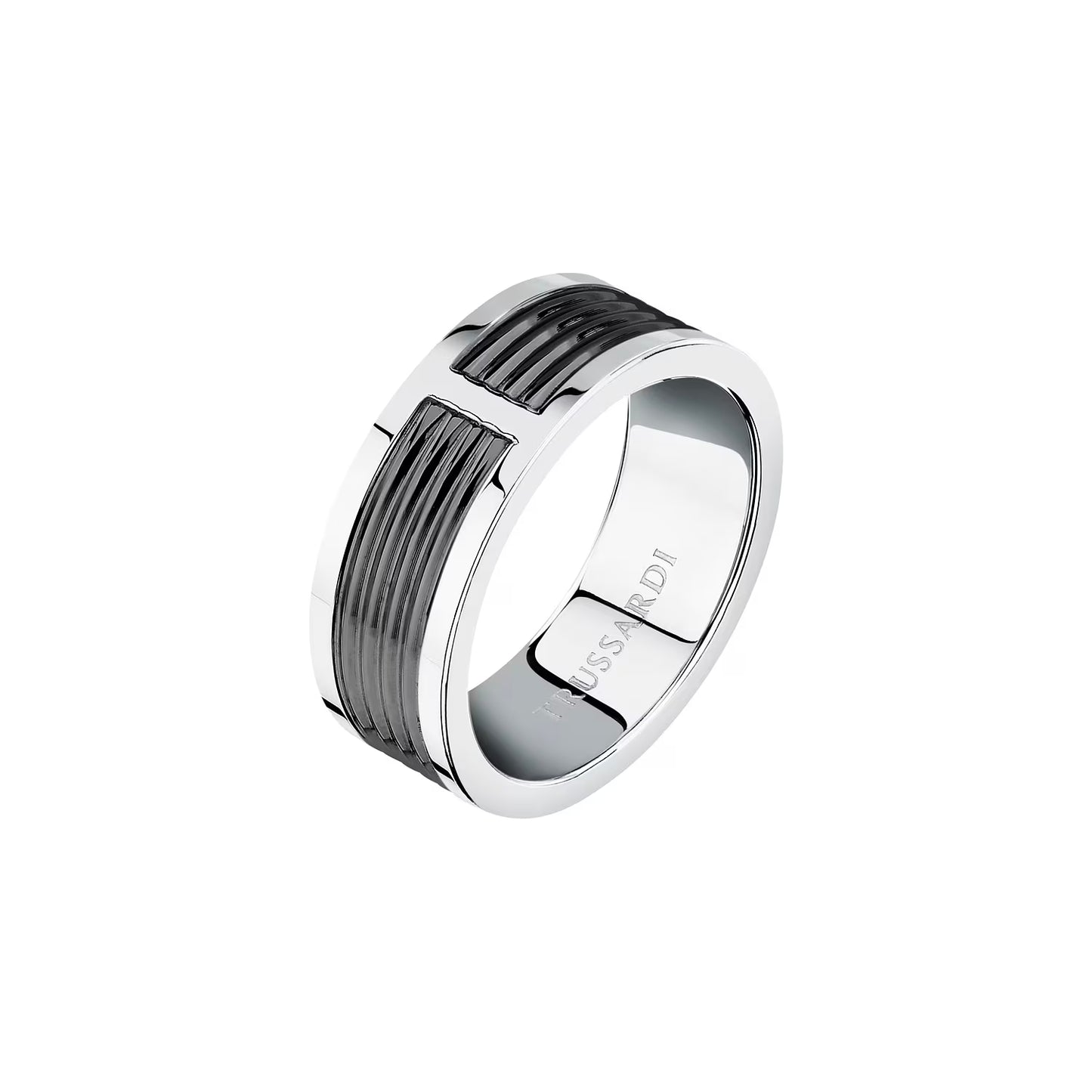 Anello Uomo Trussardi T-Steel TJAXV570 – Fascia Acciaio e Nero - Trussardi