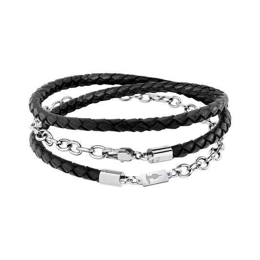 Bracciale Uomo Trussardi T-Leather TJAXZ17 – Multi-giro in Pelle e Acciaio - Trussardi