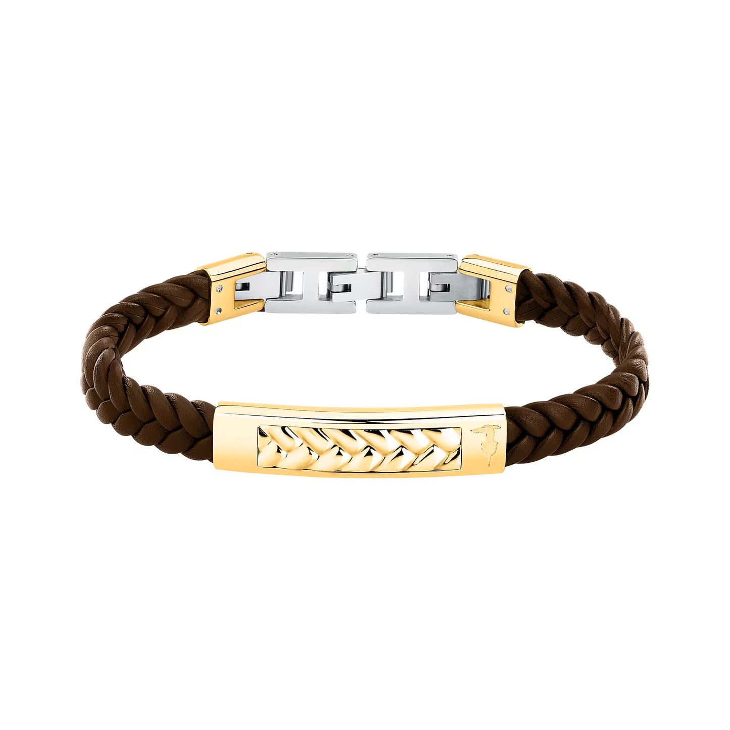 Bracciale Uomo Trussardi T-Leather TJAXZ20 – Pelle Intrecciata e Acciaio Dorato - Trussardi