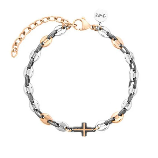 Bracciale Uomo 4US Cesare Paciotti in Acciaio, PVD Gun e Rosé con Croce – 4UBR8468 - cesare paciotti