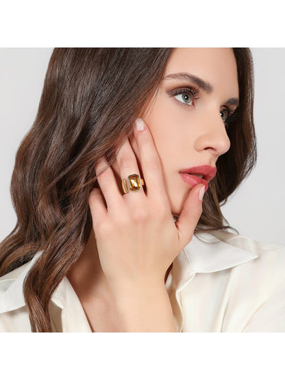 Anello Donna Unoaerre Joya Cristallo Giallo Taglio Smeraldo - Arena Gioielli