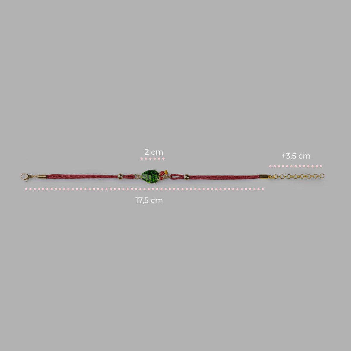 Bracciale Donna Isola Bella Pala di Fico 60000204 in Cordino Rosso Placcato Oro 24kt e Smalti 16+3 cm - Arena Gioielli - Isola bella