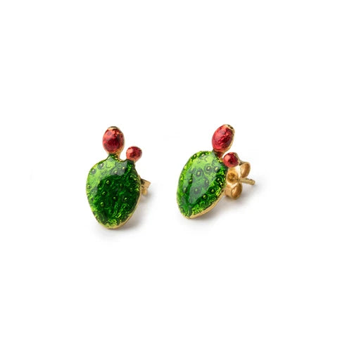 Orecchini Lobo Donna Isola Bella Mini Pala Fico d'India 60000060 Placcati Oro con Smalti Dipinti a Mano - Arena Gioielli - Isola bella