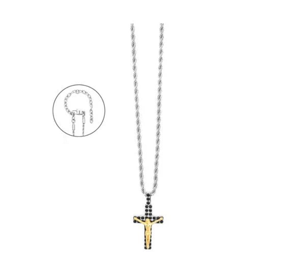 Collana Uomo Cesare Paciotti 4US Crocifisso Acciaio e Cristalli Neri 4UCL8509 - cesare paciotti
