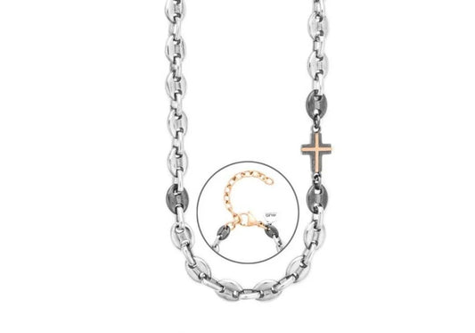 Collana Uomo 4US Cesare Paciotti in Acciaio, PVD Gun e Rosé con Croce – 4UCL8466 - cesare paciotti