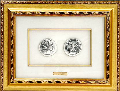 Quadro Tetradramma moneta di Lentini Cornice oro Classica - Arena Gioielli