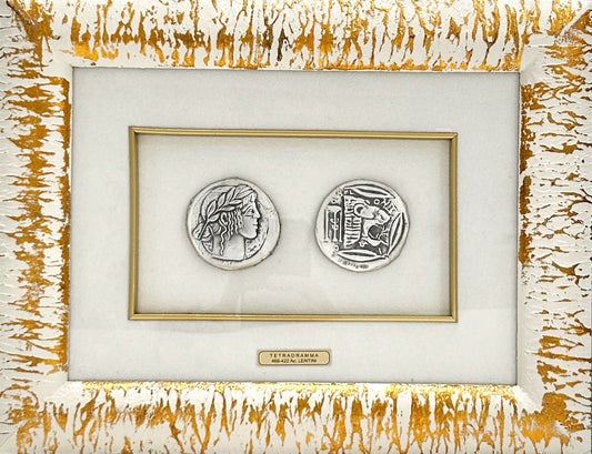 Quadro Tetradramma moneta di Lentini Cornice oro Moderna