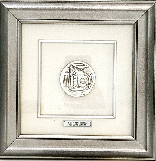 Quadro Tetradramma moneta di Lentini Cornice argento classica Singola