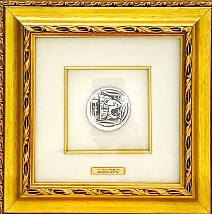 Quadro Tetradramma moneta di Lentini Cornice oro Classica Singola - Arena Gioielli