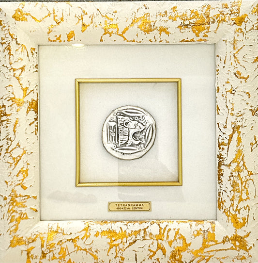 Quadro Tetradramma moneta di Lentini Cornice oro Moderna Singola